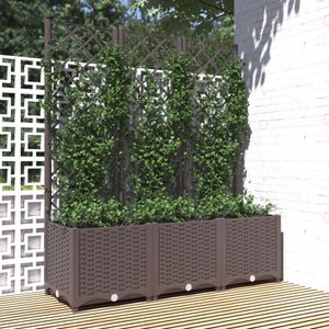 vidaXL Pflanzkübel mit Rankgitter Braun 120x40x136 cm PP