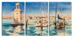 Segelschiffe im Hafen Venedigs, XXL Leinwandbild in Übergröße 240x120cm Gesamtmaß 3 teilig / Wandbild / Kunstdruck