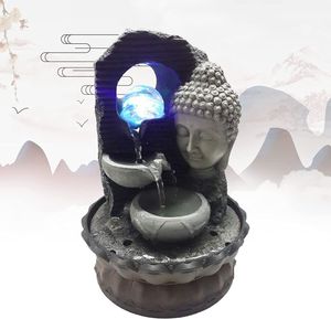Zimmerbrunnen mit LED Beleuchtung Buddha Tischbrunnen Wasserfall Desktop Brunnen aus Resin