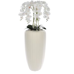 Weiß Künstliche Orchidee Kaskaden Blumenstrauß im Creme Topf, ca. 125 cm Hoch, gummierte Blumen, 5 Triebe Heimbüro Dekoration