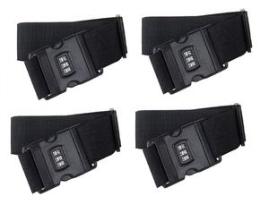 4er Set - Koffergurt mit integriertem Zahlenschloss | 200cm Kreuz Gepäckgurt [Farbe-schwarz] - Gurt Kofferriemen | Verstellbarer Kofferband | Reisekoffergurt | Kreuzkoffergurt