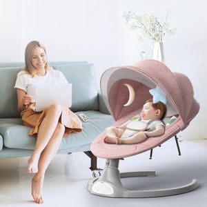 Elektrische Babywippe Schaukelwippe elektrische Babyschaukel mit Musik Moskitonetz 5 Geschwindigkeit, 0-12 Monate rosa
