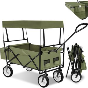 tectake Skladací ručný vozík so strechou a taškou na prenášanie - zelený