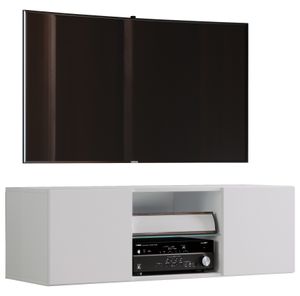 Jusa 115 TV-Möbel wandhängend mit 2 Türen und 1 Glasregal Weiß.