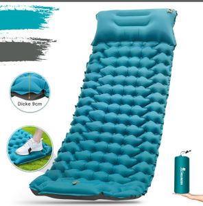 Isomatte Camping Aufblasbar, 9cm Dicke Isomatten Camping Ultraleicht mit Kissen Isomatte Selbstaufblare Schlafmatte, wasserdichte & Faltbare