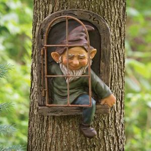 ["Záhradné figúrky z živice Záhradná dekorácia Trávnik Umenie Vonkajšie živicové ozdoby Trpaslík 3D Elf z dverí stromu, "],