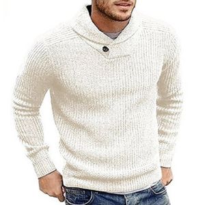 Herren Winter Solid Color Top Pullover Top Pullover Langarm Kragen Ausgestatteter Pullover,Farbe: Weiß,Größe:L