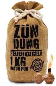 ZÜNDUNG Grill- und Kaminanzünder 1kg nachhaltige Feuerkugeln aus Holz und Wachs - 100%Grillanzünder mit Docht zum anbrennen