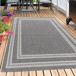 Teppium Outdoor Teppich Wetterfest Innen & Außenbereich Modern Design Küchenteppich Balkon Terrassen Flachgewebe Wetterfest, Grau-1, 240 x 340 cm