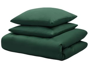 Bettwäsche Set Grün einfarbig Baumwolle 3-teilig Überlänge für Doppelbett 200x220 cm 2 Kopfkissenbezüge und Deckenbezug mit Knopfverschluss