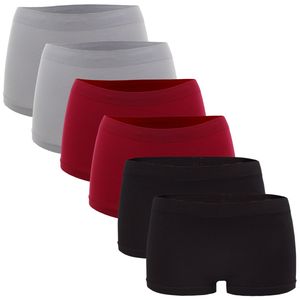 6er Pack Seamless Damen Panties Hipsters Boxershorts Perfekter Sitz, Größe:40/42, Farbe:Hellgrau/Rot/Schwarz