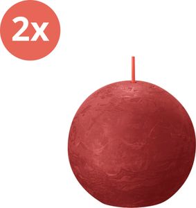 Bolsius - Rustikale Kugelkerze - Ø76mm - Zartes Rot - Vorteilspack - 2 Stücke