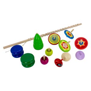 GICO Kinder Kreisel und JoJo Set mit 12 klassischen Kreiseln und Jojos aus Holz -KSet