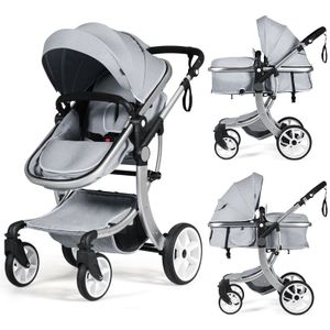 COSTWAY 2 in 1 Kinderwagen faltbar, Kombikinderwagen mit verstellbarer Rückenlehne, für Baby bis 3 Jahren, 25 kg Belastbar (Grau)