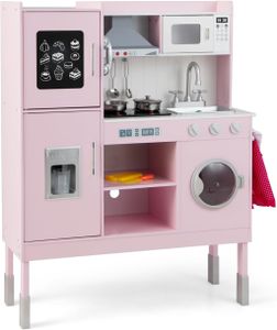 GOPLUS Kinderküche mit Kochfeld, Pretend-Spielset mit Mikrowelle, Eismaschine, Waschmaschine, Abzugshaube & 16 TLG. Zubehör, Spielküche mit Licht