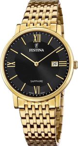 Festina F20020/3 Pánské švýcarské analogové quartzové hodinky s řemínkem z nerezové oceli Gold