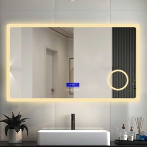 LED Badspiegel 160×80cm 2 Lichtfarbe 2700/6000K Wandspiegel mit Bluetooth, Uhr, Touch, Beschlagfrei,3-Fach Vergrößerung Schminkspiegel IP44 Kalt/Warmweiß energiesparend