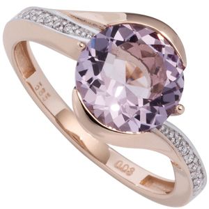 JOBO Damen Ring 585 Rotgold bicolor 16 Diamanten Brillanten 1 Amethyst lila violett Größe 58