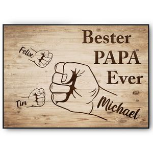 Bester Papa Geschenk personalisiert | Vater Geburtstag Papa Familienbild | Vatertag personalisiertes Geschenk Papa Kinder – DIN A3 + Rahmen schwarz / 2 Namen