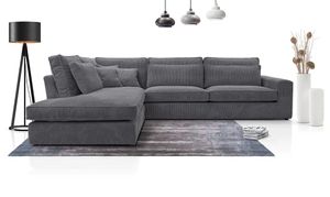 MÖBELSCHAFT Rohová pohovka MOUSSE - čalúnený roh v tvare L, obývacia časť, gauč z manšestru (farba: tmavosivá, otoman: vľavo)