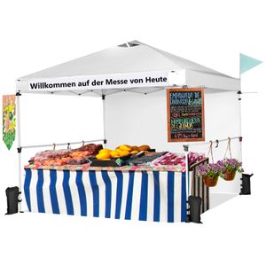 COSTWAY 3x3m Pop Up Pavillon mit Seitenwand, tragbarer Faltpavillon UV-Schutz 50+, weiß