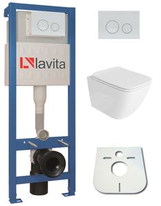 Domino Lavita Vorwandelement inkl. Drückerplatte + Wand WC LINO ohne Spülrand + WC-Sitz mit Soft-Close-Absenkautomatik (Drückerplatte OW)