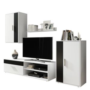 Mirjan24 Wohnwand Berno, Stilvoll Wohnzimmer-Set, Anbauwand, Schrankwand vom Hersteller (Weiß / Schwarz)