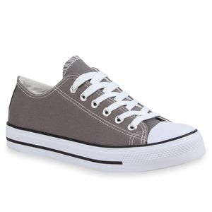 Mytrendshoe Damen Sneakers Sportschuhe 97316 Freizeit Stoffschuhe, Farbe: Grau, Größe: 37