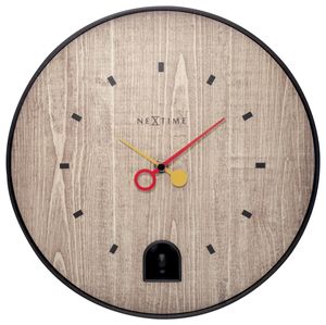 Nástenné hodiny NeXtime White Nightingale Ø 30cm kukučkové hodiny vzhľad dreva čierne nástenné hodiny
