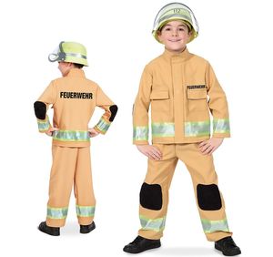 Feuerwehr Kostüm für Kinder sandfarben Berufs-Feuerwehr inkl. Helm, Größe:128