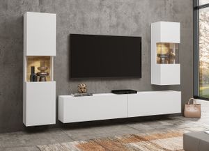 Wohnzimmer - Set Wohnwand Anbauwand AVA 10 eiche wotan / weiß hängend / stehend mit Vitrine und TV- Lowboard
