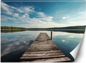 Vlies fototapete Blick vom Steg über den See und den Wald 450x315 cm Feeby Blau inkl. Kleber einfache Montage