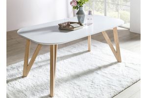 SalesFever Esstisch skandinavisches Design | Gestell Holz massive Eiche | Tischplatte MDF weiß lackiert | 140x90x76 cm