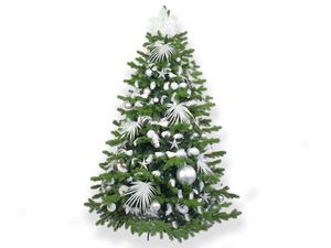 Geschmückter künstlicher weihnachtsbaum mit 109 Stk Kugeln POLAR WHITE II 180 cm mit Metallständer