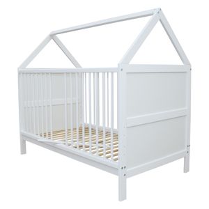 Babybett Kinderbett Juniorbett Bett Haus 140x70 cm umbaubar mit Matratze weiss