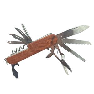 11in1 Taschenmesser mit Holzgriff, Multifunktionsmesser mit 11 Funktionen und Schlüsselring