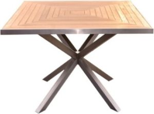 Teako Design Gartenmöbel Set Teak Edelstahl 4 Stühle Lavarone + Tisch Andalo stapelbar wetterfest (80 cm Breit)
