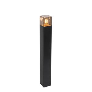 QAZQA - Modern Außenstehlampe schwarz 70 cm IP44 mit Rauchglas - Dänemark I Außenbeleuchtung - Aluminium Länglich - LED geeignet E27
