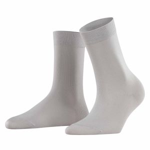 FALKE Damen Socken - Cotton Touch, Baumwolle, Bündchen, Logo, einfarbig, lang Hellgrau 39-42