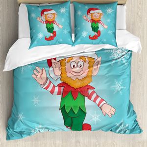 ABAKUHAUS Elf Bettbezug Set für Einzelbetten, Little Man Dwarf und Schneeflocken, Milbensicher Allergiker geeignet mit Kissenbezug, 200 cm x 200 cm - 80 x 80 cm, Dark Pink und Multicolor