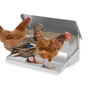 Jopassy Futterautomat Hühner hühnerfutter automat aus Verzinkter Stahl 5KG futterspender hühner mit Automatisches Pedal und Wasserfest geflügel futterautomat für Geflügel
