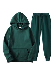 Herren Damen Trainingsanzug Jogginganzug Sets Kapuzenpullover mit Taschen + Sporthose Grün,Größe:XXL