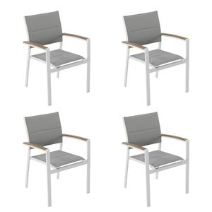 NATERIAL - 4er Set Gartenstühle SAN DIEGO mit Armlehnen - 4 x Gartensessel - Stapelbar - Aluminium - Textilene - Weiß - Eukalyptus - Terrassenstühle - Essstühle