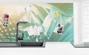 Küchenrückwand - Tropische Pflanzen Palmen bei Sonnenuntergang, Größe HxB:50cm x 175cm, Ausführung:Premium Glanz