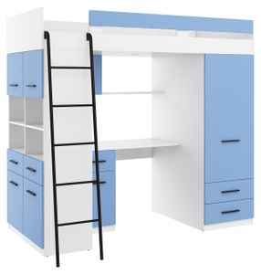 Hochbett LEVEL L Etagenbett Schlafzimmer-Sets Schreibtisch Kleiderschrank Regal Weiß Himmelblau