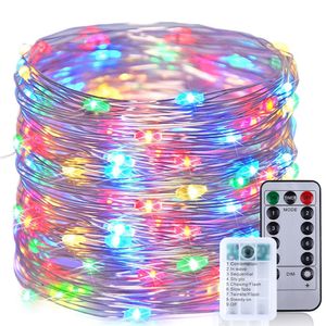 10M 100 LED Kolorowe miedziane lampki wróżki Bateria Wodoodporne 8 trybów Timer Wewnętrzne zewnętrzne lampki wróżki Ogród Patio Impreza Wesele Dekoracja świąteczna