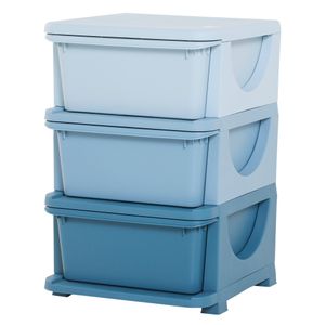 HOMCOM Dětská zásuvková skříňka s úložným organizérem Tříúrovňový box na hračky do dětského pokoje 3-6 let Dětský nábytek modrý 37 x 37 x 56,5 cm