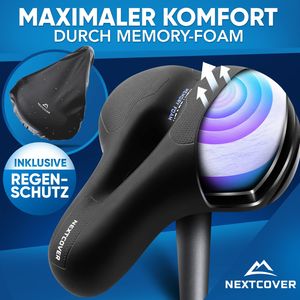 Siodełko rowerowe NEXTCOVER® dla mężczyzn i kobiet z wgłębieniem [Airflow] dla maksymalnego komfortu jazdy I Ergonomiczne siodełko rowerowe z pianki z pamięcią kształtu i optymalną cyrkulacją powietrza (siodełko rowerowe Pro)