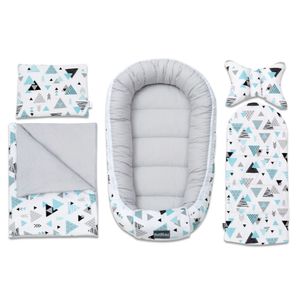 Bellochi 5 Tlg. Baby Cuddly Nest Set - vyrobená zo 100% bavlny - certifikovaná eko -tex - vrátane detského koláča 90x60 cm, mazdala prikrývka, vankúš, plochý vankúš s krytami - bezpečné