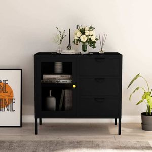 vidaXL Sideboard Schwarz 75x35x70 cm Stahl und Hartglas